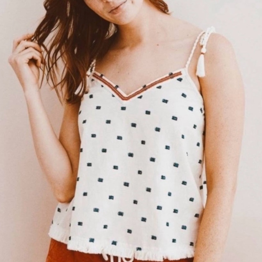 Aerie Women’s White Fringe Tie Shoulder Tank Top Boho Festival Summer Beach Sz M